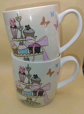 Pair Of Creative Tops Mugs - Cupcakes & Butterflies Afternoon Tea Design