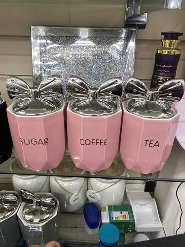 Pink tea coffee sugar jars - coffee,