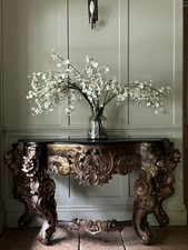 Vintage  Rococo  Washstand Hall Dressing Console Table - Painted Wood Resin Top