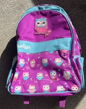 Smiggle Girls School Wheel Trolley Travel Bag. Pink & Blue Owls. Light Up Wheels