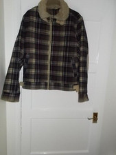 Denim Co Mens Brown Checked Jacket Zipped   Light Brown Faux Fur Collar Size M