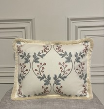 Colefax and Fowler Embroidered Linen Feather Trimmed Cushion