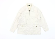 Stone River Women Beige Cotton Jacket Size 14 Basic Collared Zip Casual