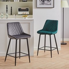 Pair Velvet Bar Stools V Type