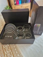 Nespresso Collection 2 Lungo & 2 Expresso Glass Cups. Half Colour Saucers, Boxed