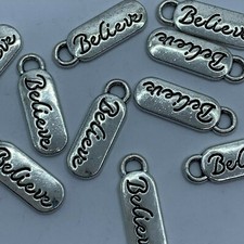 10 or 20 Tibetan Silver BELIEVE Tags Charms Inspirational Quotes 20mm x 7mm Q04a