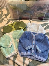 Hand Knitted Baby Boys Cardigans Blues Greens Various Sizes Job Lot Bundle 