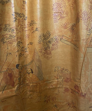 Vintage Osborne and Little ‘Fishing Scene’ Glazed Cotton Copper Curtains 65x50”