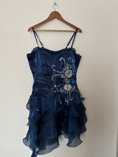 Y2K Cherlone Blue Satin & Chiffon Layered Party Dress – Size 40 (UK 12