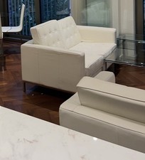 White Leather Sofa Couch And Armchair