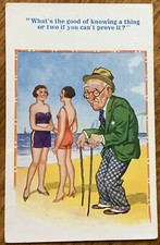 Seaside Bathing Costume Girls Old Man At Beach Cartoon Humour 1946 Postcard