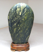 ANTIQUE ASIAN HAND ADZED CARVED MOTTLED GREEN STONE   390 GRAM