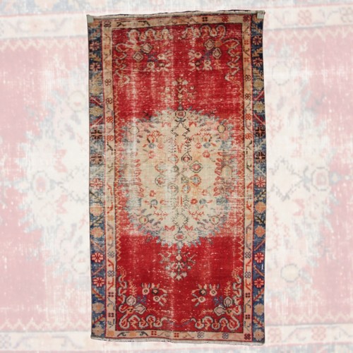 Red vintage handmade rug 3x5 - red,