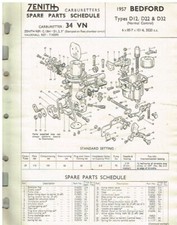 BEDFORD D12 D22 D32 NORMAL CONTROL TRUCK 1957 CARB SERVICE BULLETIN/PARTS LIST