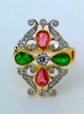 LOVELY 925 SILVER GOLD OVERLAY LAB-CREATED MULTI-STONES RING.  S.10.