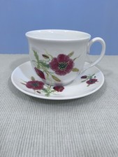 Staffordshire Mayfair Large Cup & Saucer Fine Bone China Red Poppies Design 