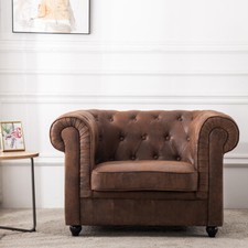 CHESTERFIELD Sofa Armchair Club Large Chair Button in Antique Brown FAUX LEATHER