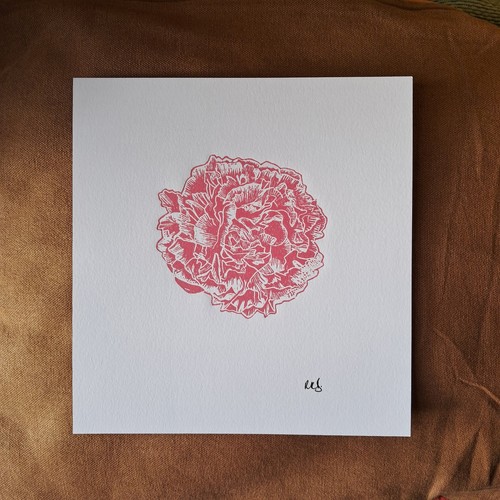 Peony flower lino print - peony,