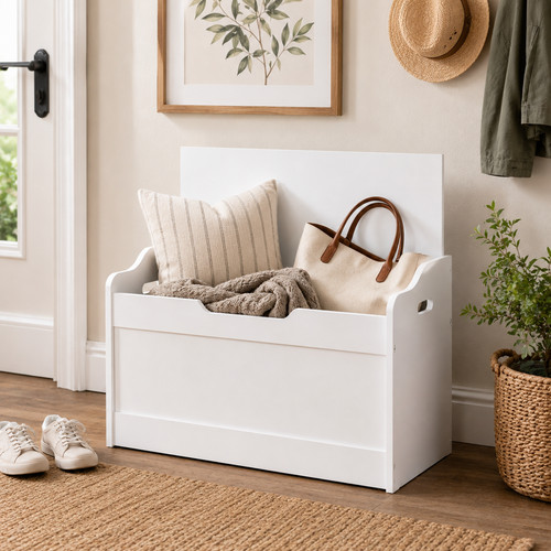 White wooden storage bench - wooden,
