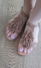 Lady Sandals 5 UK 38 Eu ? BATA Shoes Summer Browns Leather Suede Fringes