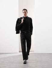 Marks & Spencer Mens Black Cotton Collar Long sleeved Polo Top - M&S