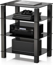 FITUEYES HiFi Rack AV Shelf 4-Tiers Glass TV Stand with 60x45.5x77 cm 