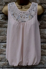 Ladies Dorothy Perkins Peach Floral Lace Detail Elasticated Hem Blouse Top UK 10