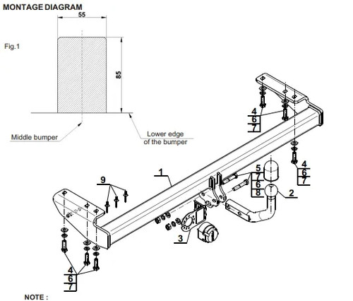 Swan neck tow - swan, bar