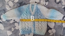 Brand new hand knitted baby boy blue/white marble cable cardigan (3-9 months)