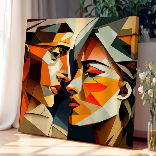 Lovers cubism canvas wall art - wall,