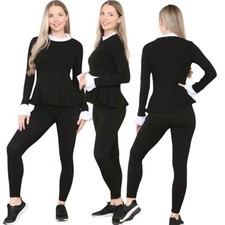 Ladies Peplum Frill Neck Suit