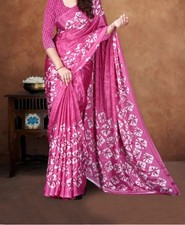 Printe silk saree ethnic Indian wedding formal women sari with unstitched blouse