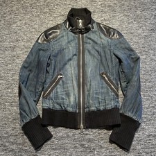 Miss Sixty Denim Jacket Womens Small Blue Leather Detail Y2K Vintage 2000s Biker