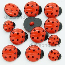 10 Ladybird Buttons Red & Black 15mm or 21mm Lady Bug Novelty with sew on shank 