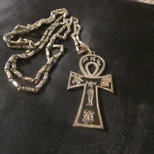 Vintage Greek Solid Silver Ankh Cross Pendant & Ornate Silver Chain &Orig Box