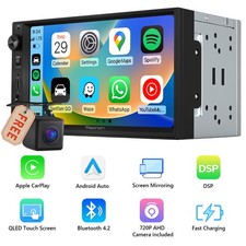 7" Double 2 DIN Car Stereo Radio Apple Carplay Android Auto Bluetooth USB CAMERA