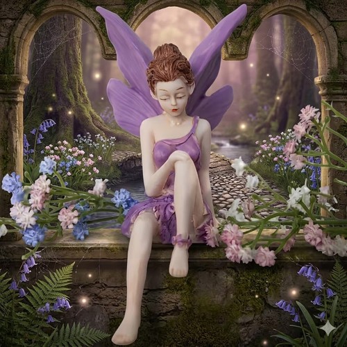 Purple sitting fairy sculpture - fairy,