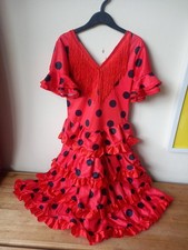 Girls Dress Beautiful Spanish Flamenco Dancer Costume Red Black Polka Dot 8 YRS