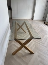 Modern Glass Top Six-Seater HABITAT  Dining Table Solid Oak Wooden Frame