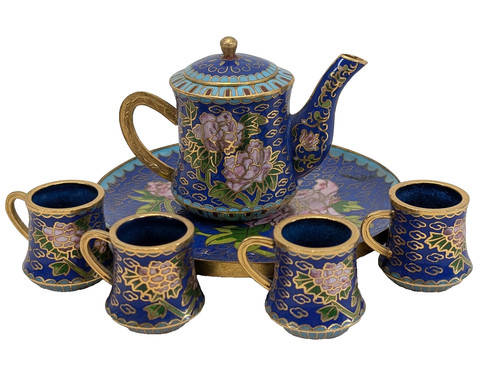 Cloisonne miniature tea set - cloisonne,