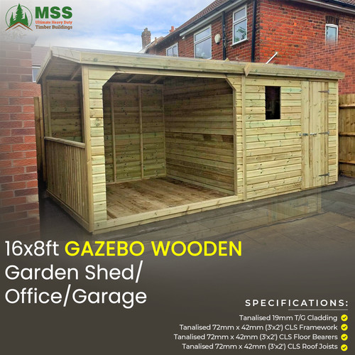 16x8ft gazebo wooden garden - 16x8ft,