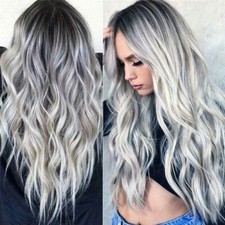 UK 28" Women Ladies Long Blonde White Curly Wigs Natural Full Wavy Hair Wig