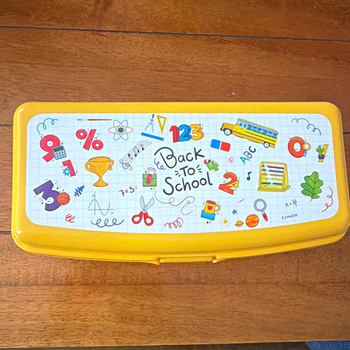 Yellow plastic pencil case - pencil,
