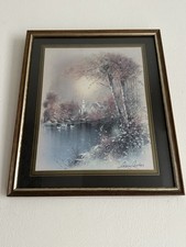 Andres Orpinas Signed Print Lakeside Country Style Wall Hanging Wood Framed Art