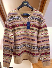 Ralph Lauren 100% Wool Fair Isle V-Neck Jumper. Men's Medium. 13 Unique Yarns