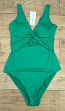 M&S Bright Green Magic 360 Tummy Control Padded Plunge Swimsuit UK 16 Long
