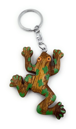 Handmade wood keychain frog - keychain,