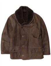 VINTAGE Mens Shearling Jacket IT 48 Medium Brown Leather BV46