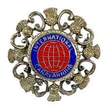 Vintage Old 'International Caravanning' Caravan Club Enamel Brooch Badge