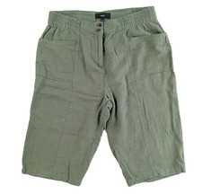 NEXT Linen Mix Shorts Womens Size 12R Khaki Green Elast Waist FREEPOST